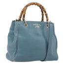 GUCCI Bamboo Hand Bag Leather 2way Blue Silver 336032 Auth ep15143-1