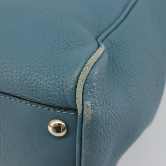 GUCCI Bamboo Hand Bag Leather 2way Blue Silver 336032 Auth ep15143