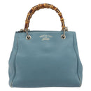 GUCCI Bamboo Hand Bag Leather 2way Blue Silver 336032 Auth ep15143-2