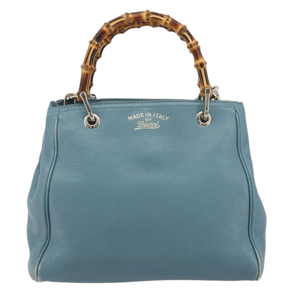 GUCCI Bamboo Hand Bag Leather 2way Blue Silver 336032 Auth ep15143