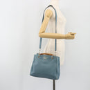 GUCCI Bamboo Hand Bag Leather 2way Blue Silver 336032 Auth ep15143-25
