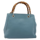 GUCCI Bamboo Hand Bag Leather 2way Blue Silver 336032 Auth ep15143-3