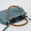 GUCCI Bamboo Hand Bag Leather 2way Blue Silver 336032 Auth ep15143-6