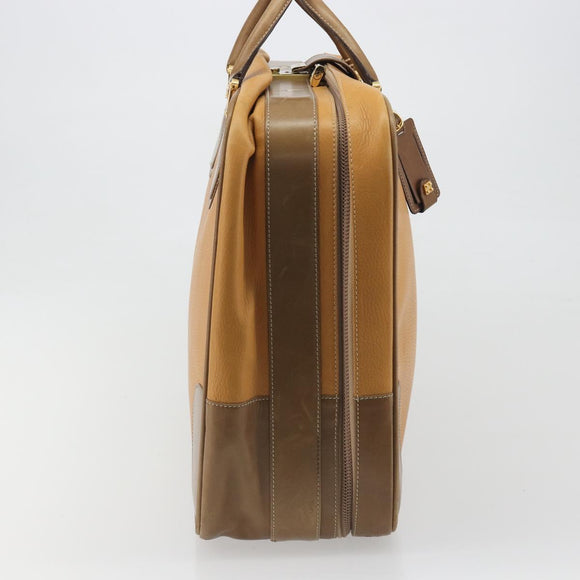 LOEWE Anagram Trunk Leather Beige Gold Tone Auth ep15147