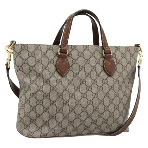 GUCCI GG Supreme Hand Bag PVC Leather 2way Beige Gold Tone 473887 Auth ep15151