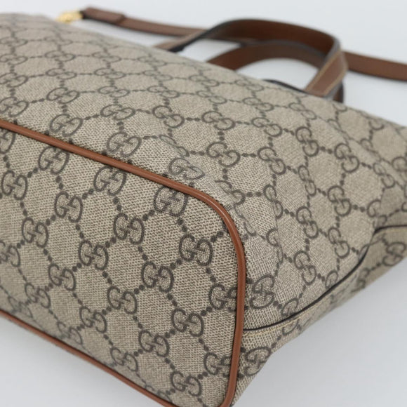 GUCCI GG Supreme Hand Bag PVC Leather 2way Beige Gold Tone 473887 Auth ep15151