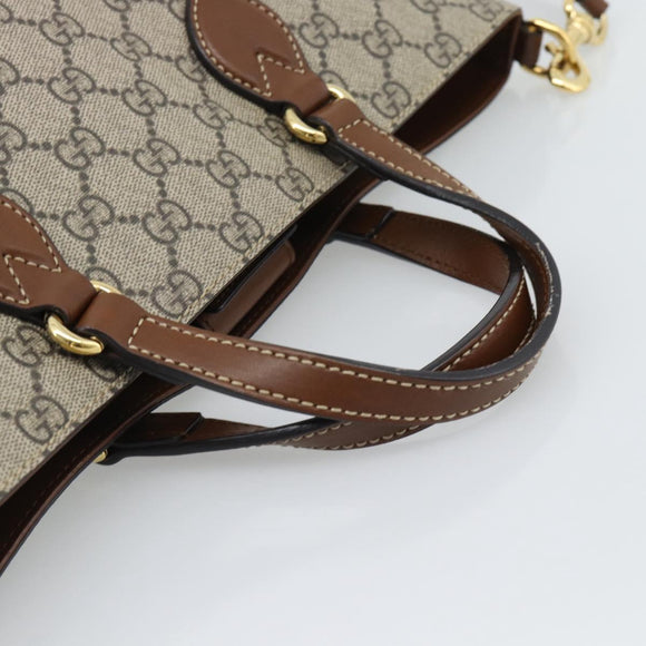 GUCCI GG Supreme Hand Bag PVC Leather 2way Beige Gold Tone 473887 Auth ep15151