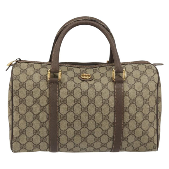 GUCCI GG Supreme Mini Boston Bag PVC Leather Beige Gold Tone Auth ep15153