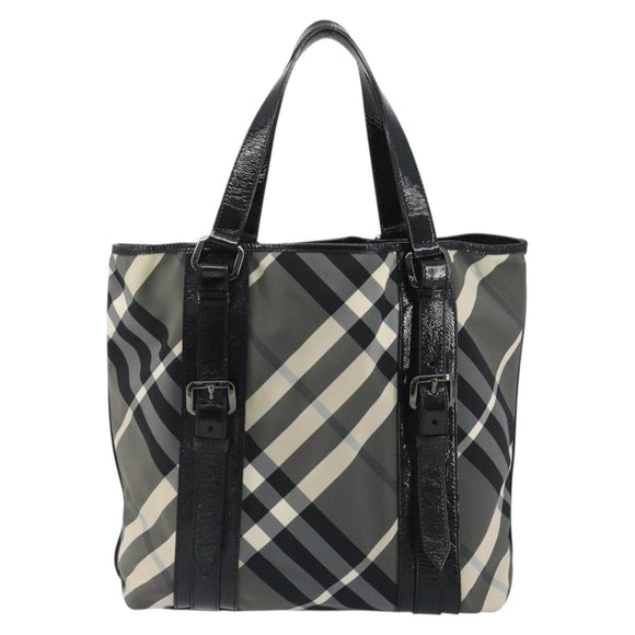 BURBERRY Nova Check Tote Bag Nylon Black Silver Auth ep15157