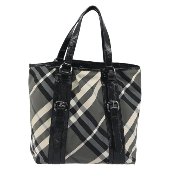 BURBERRY Nova Check Tote Bag Nylon Black Silver Auth ep15157
