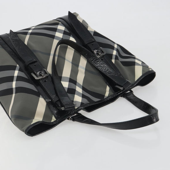 BURBERRY Nova Check Tote Bag Nylon Black Silver Auth ep15157