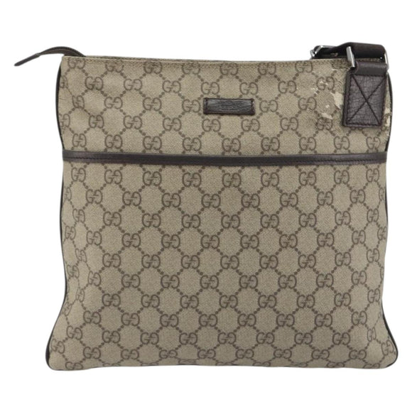 GUCCI GG Supreme Shoulder Bag PVC Leather Beige Silver 141626 Auth ep15158