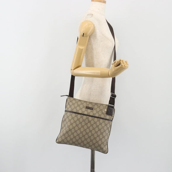 GUCCI GG Supreme Shoulder Bag PVC Leather Beige Silver 141626 Auth ep15158