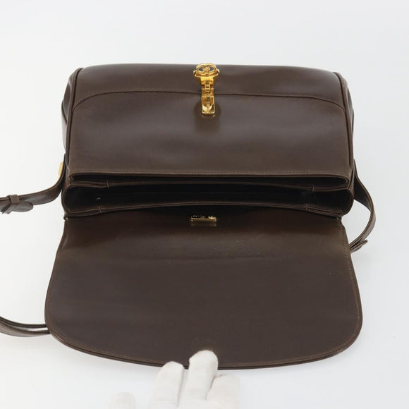 GUCCI Hand Bag Leather Brown Gold Tone Auth ep15160