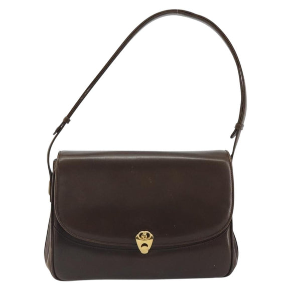 GUCCI Hand Bag Leather Brown Gold Tone Auth ep15160