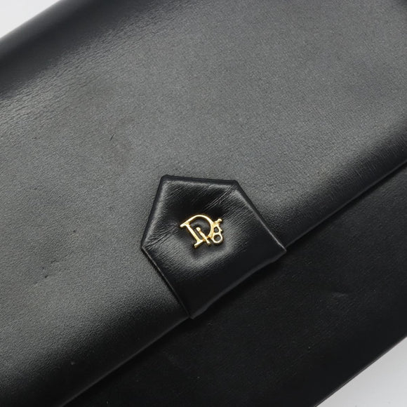 Christian Dior Chain Shoulder Bag Leather Black Gold Tone Auth ep15162