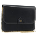 Christian Dior Chain Shoulder Bag Leather Black Gold Tone Auth ep15162-1