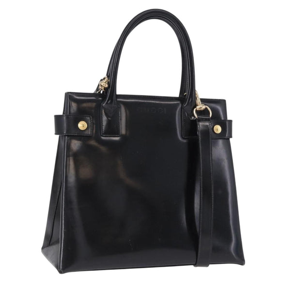 GUCCI Hand Bag Patent 2way Black Gold Tone 000 2404 0503 Auth ep15163