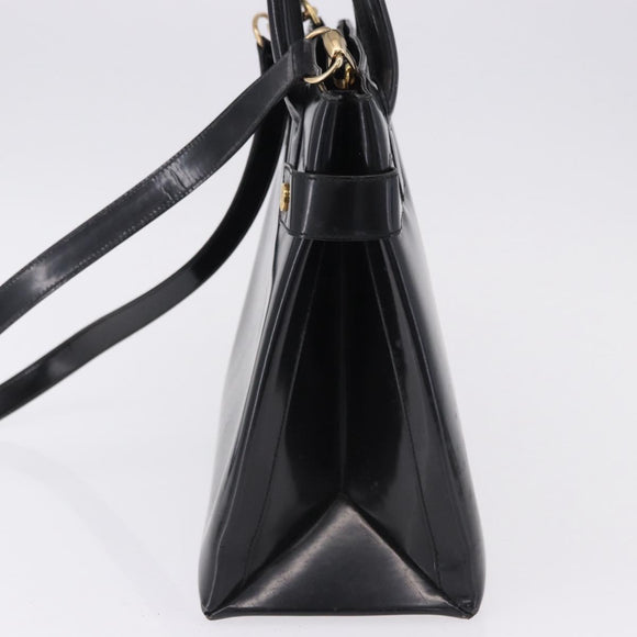 GUCCI Hand Bag Patent 2way Black Gold Tone 000 2404 0503 Auth ep15163