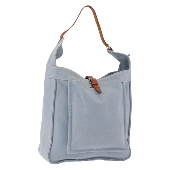 HERMES Marwali GM Shoulder Bag Canvas Light Blue Silver Auth ep15167