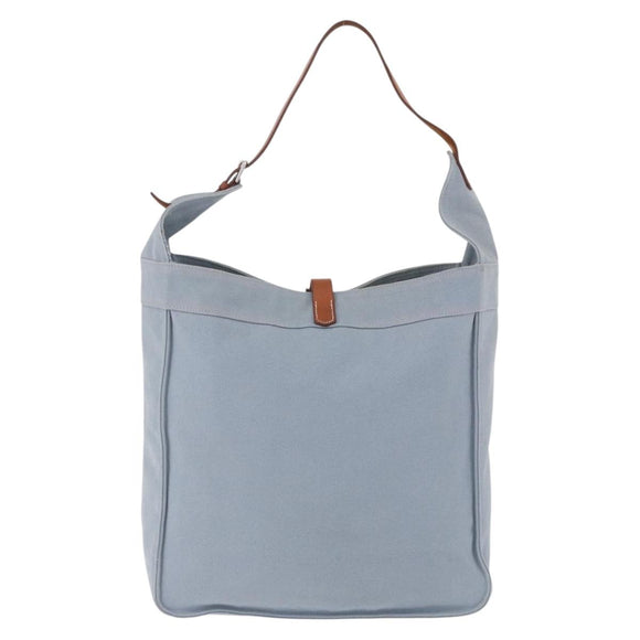 HERMES Marwali GM Shoulder Bag Canvas Light Blue Silver Auth ep15167
