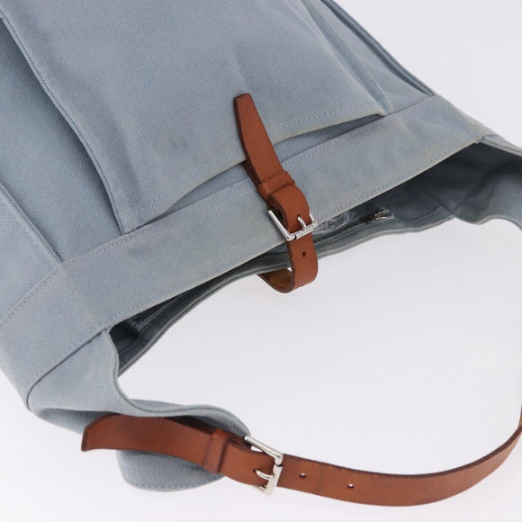 HERMES Marwali GM Shoulder Bag Canvas Light Blue Silver Auth ep15167