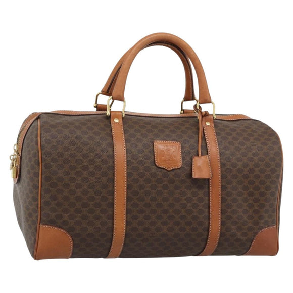 CELINE Macadam Boston Bag PVC Leather Brown Gold Tone Auth ep15169