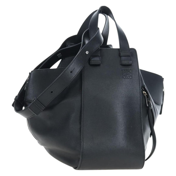 LOEWE Hammock Medium Hand Bag Leather 2way Black Silver Auth ep15172SAV