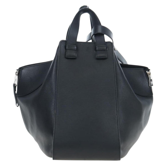 LOEWE Hammock Medium Hand Bag Leather 2way Black Silver Auth ep15172SAV