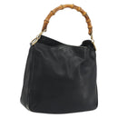 GUCCI Bamboo Hand Bag Leather Black Gold Tone 004 123 1638 Auth ep15174-1