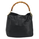 GUCCI Bamboo Hand Bag Leather Black Gold Tone 004 123 1638 Auth ep15174-13