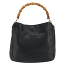 GUCCI Bamboo Hand Bag Leather Black Gold Tone 004 123 1638 Auth ep15174-2