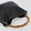 GUCCI Bamboo Hand Bag Leather Black Gold Tone 004 123 1638 Auth ep15174-6