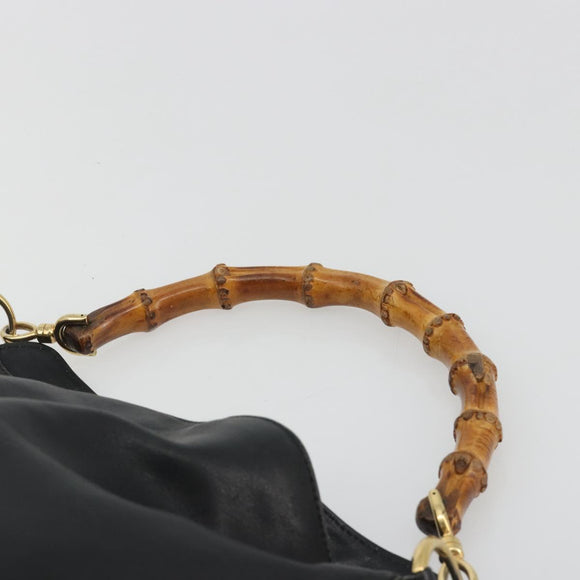 GUCCI Bamboo Hand Bag Leather Black Gold Tone 004 123 1638 Auth ep15174