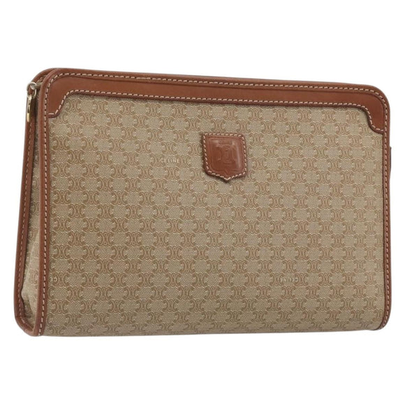 CELINE Macadam Clutch Bag PVC Leather Beige Gold Tone Auth ep15177