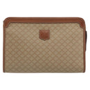 CELINE Macadam Clutch Bag PVC Leather Beige Gold Tone Auth ep15177-2