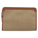 CELINE Macadam Clutch Bag PVC Leather Beige Gold Tone Auth ep15177-3