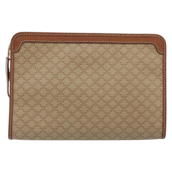 CELINE Macadam Clutch Bag PVC Leather Beige Gold Tone Auth ep15177