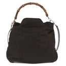 GUCCI Bamboo Hand Bag Nylon 2way Khaki Silver 001 2404 1577 0 Auth ep15179-2