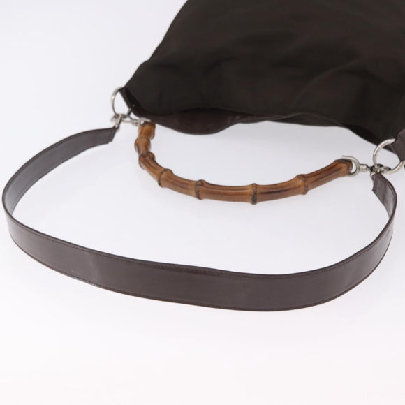 GUCCI Bamboo Hand Bag Nylon 2way Khaki Silver 001 2404 1577 0 Auth ep15179