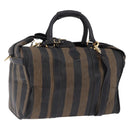 FENDI Pecan Canvas Boston Bag 2way Black Gold Tone Auth ep15183-1