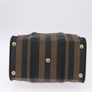 FENDI Pecan Canvas Boston Bag 2way Black Gold Tone Auth ep15183-5