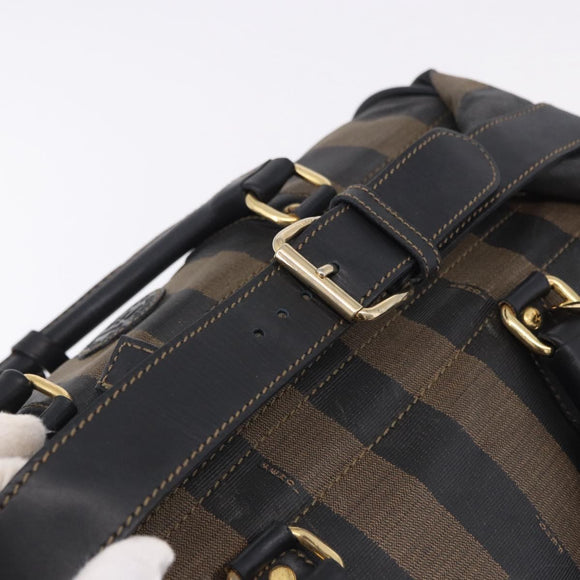 FENDI Pecan Canvas Boston Bag 2way Black Gold Tone Auth ep15183
