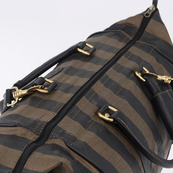 FENDI Pecan Canvas Boston Bag 2way Black Gold Tone Auth ep15183