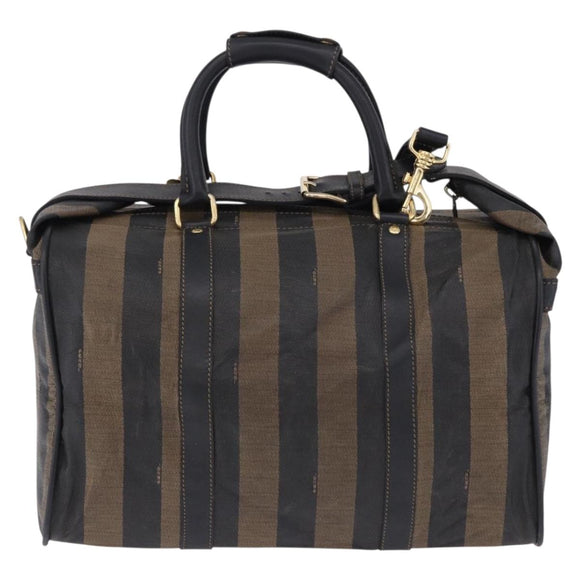 FENDI Pecan Canvas Boston Bag 2way Black Gold Tone Auth ep15183