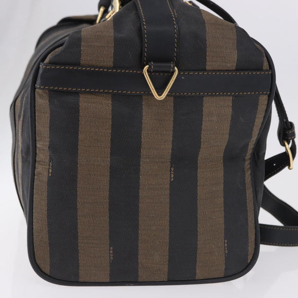 FENDI Pecan Canvas Boston Bag 2way Black Gold Tone Auth ep15183