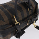 FENDI Pecan Canvas Boston Bag 2way Black Gold Tone Auth ep15183-6