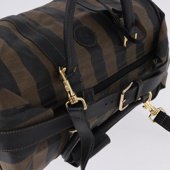 FENDI Pecan Canvas Boston Bag 2way Black Gold Tone Auth ep15183