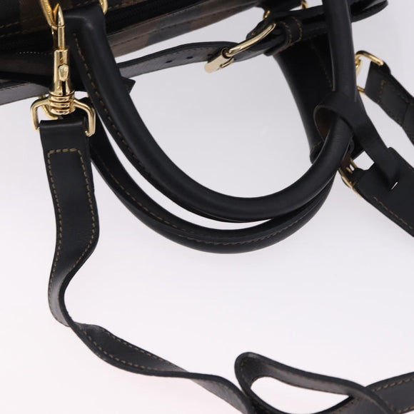 FENDI Pecan Canvas Boston Bag 2way Black Gold Tone Auth ep15183
