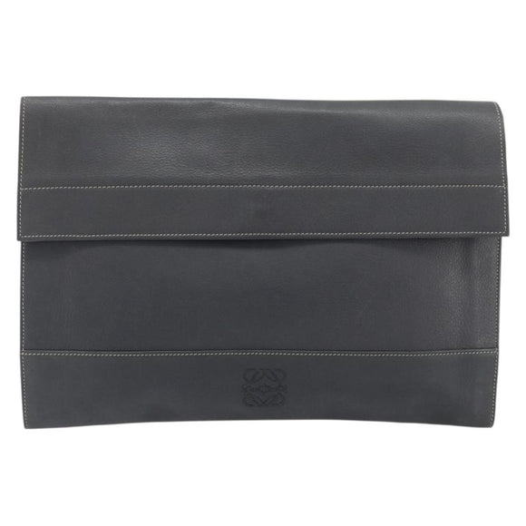 LOEWE Clutch Bag Leather Gray Auth ep15192